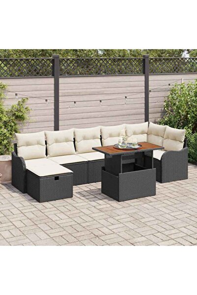 vidaxl Set de canapele pentru gradina cu perna 8 pcs Negru poliratan