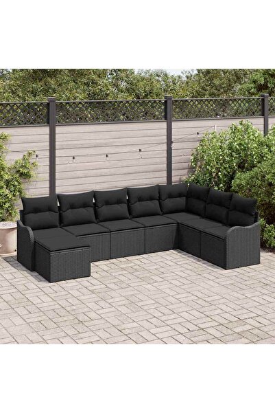 vidaxl Set de canapele pentru gradina cu perna 8 pcs Negru Rattan poli