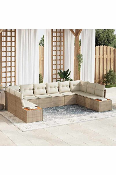 vidaxl Set de canapele pentru gradina cu perna 10 pcs Bej Rattan poli