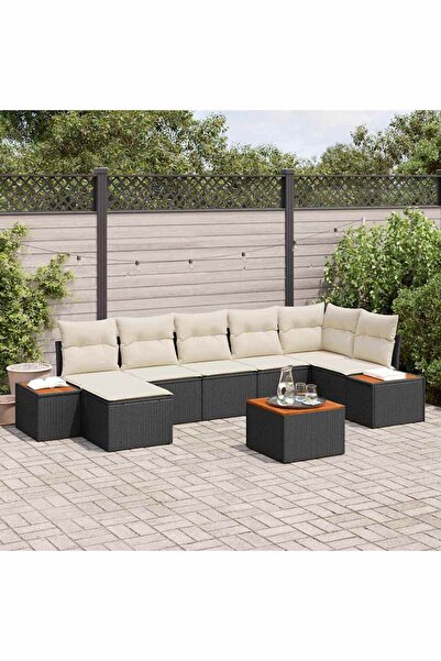 vidaxl Set de canapele pentru gradina cu perna 8 pcs Negru Rattan poli