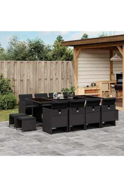 vidaxl Set mobilier de gradina cu perne, 13 piese, negru, poliratan
