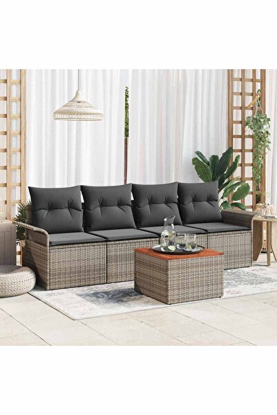 vidaxl Set de canapele pentru gradina cu perna 5 pcs Gri poliratan