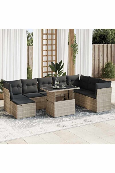 vidaxl Set canapele de gradina cu perne, 9 piese gri deschis poliratan