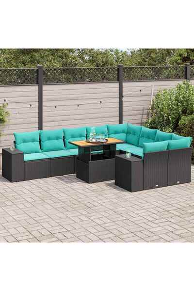vidaxl Set canapele de gradina cu perne, 10 piese, negru, poliratan