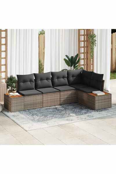 vidaxl Set de canapele pentru gradina cu perna 5 pcs Gri Rattan poli