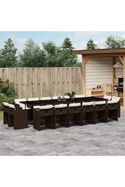 vidaxl Set mobilier de gradina cu perne, 17 piese, maro, poliratan