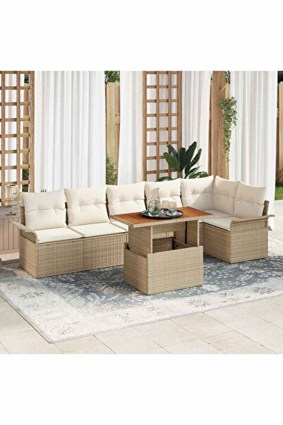 vidaxl Set de canapele pentru gradina 7 pcs Bej Rattan poli