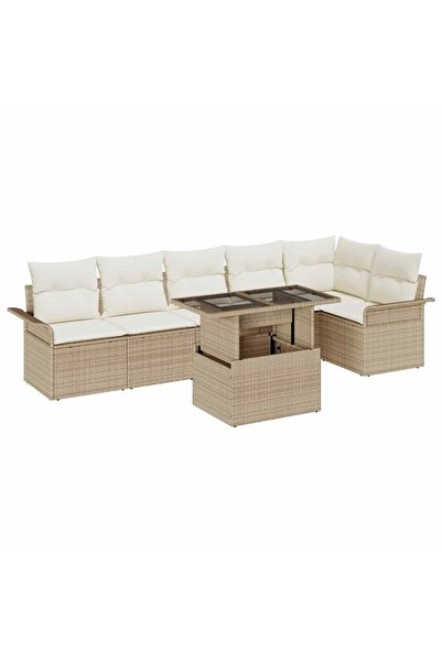 vidaxl Set de canapele pentru gradina cu perna 7 pcs Bej Rattan poli