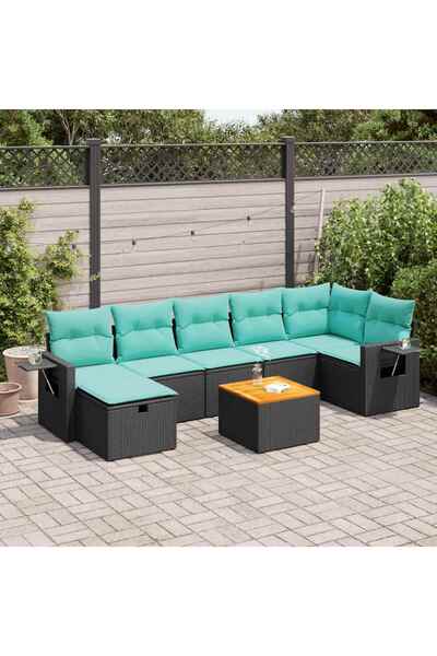 vidaxl Set mobilier de gradina cu perne, 8 piese, negru, poliratan