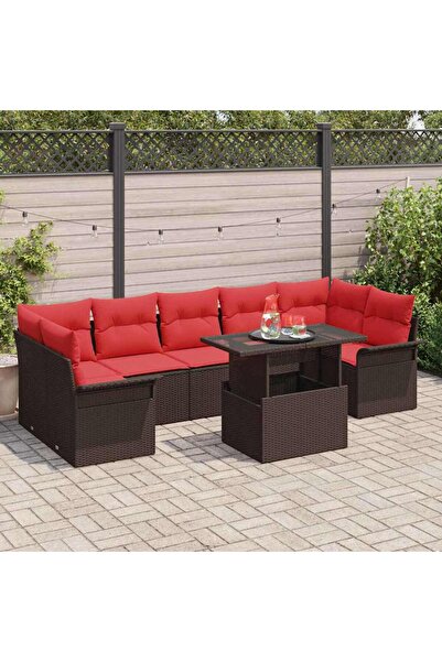 vidaxl Set de canapele pentru gradina cu perna 8 pcs Maro poliratan