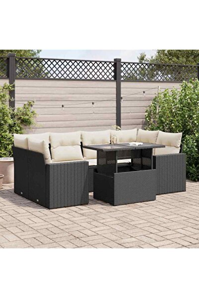 vidaxl Set canapele de gradina cu perne, 7 piese, negru, poliratan