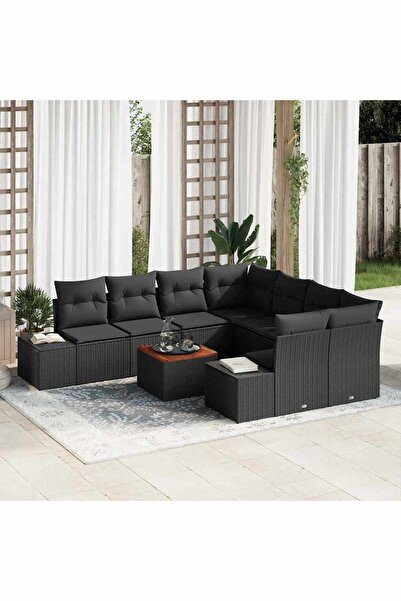 vidaxl Set de canapele pentru gradina cu perna 9 pcs Negru poliratan