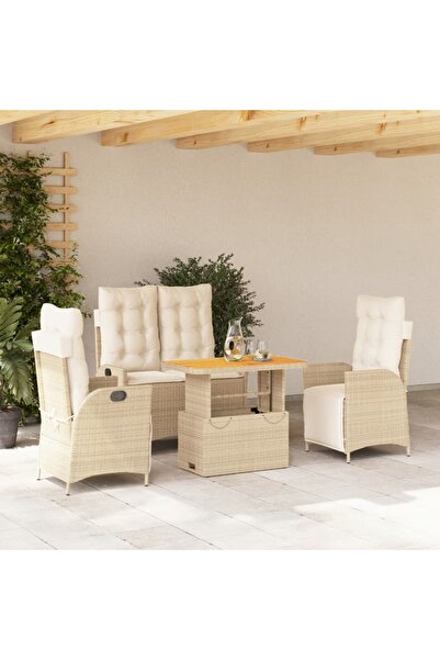 vidaxl Set canapele de gradina, 4 piese, cu perne, bej, poliratan