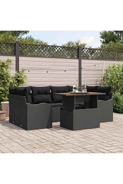 vidaxl Set de canapele pentru gradina 7 pcs Negru Rattan poli