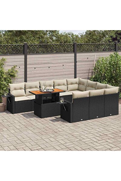 vidaxl Set canapele de gradina cu perne, 11 piese, negru, poliratan