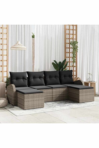 vidaxl Set de canapea cu perna cu depozitare 6 pcs Gri poliratan