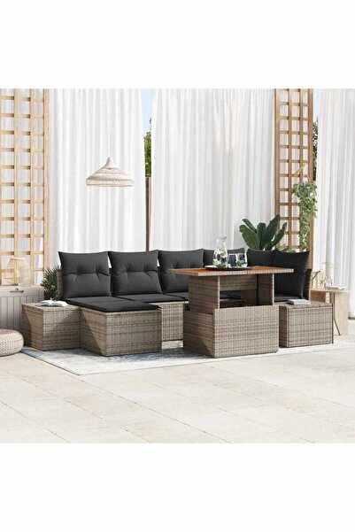 vidaxl Set de canapele pentru gradina 7 pcs Gri Rattan poli