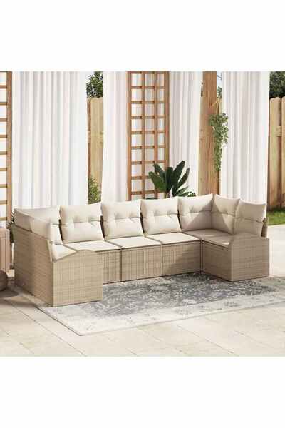 vidaxl Set de canapele pentru gradina cu perna 7 pcs Bej Poli Rattan