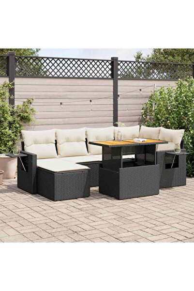 vidaxl Set canapele de gradina cu perne, 7 piese, negru, poliratan