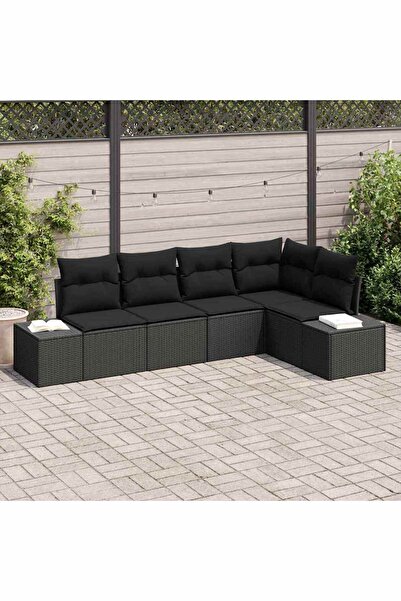vidaxl Set de canapele pentru gradina 5 pcs Negru poliratan