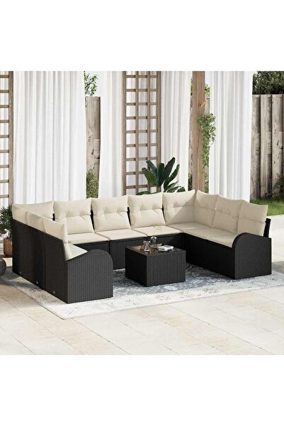 vidaxl Set de canapele pentru gradina 10 pcs Negru È™i Alb poliratan