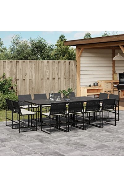 vidaxl Set mobilier de gradina cu perne, 13 piese, negru, poliratan