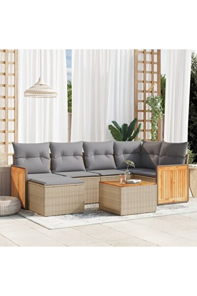 vidaxl Set canapele de gradina, 7 piese, cu perne, bej, poliratan