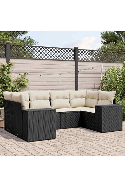 vidaxl Set mobilier de gradina cu perne, 6 piese, negru, poliratan