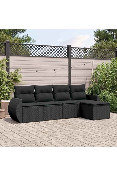 vidaxl Set mobilier de gradina cu perne, 5 piese, negru, poliratan