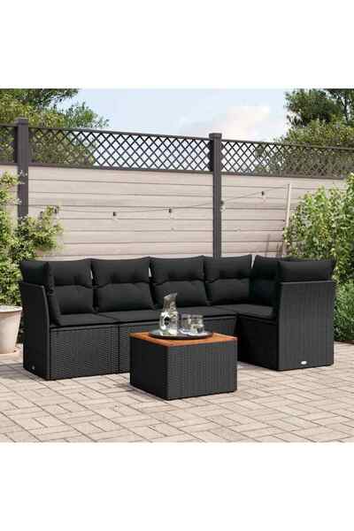 vidaxl Set mobilier de gradina cu perne, 6 piese, negru, poliratan