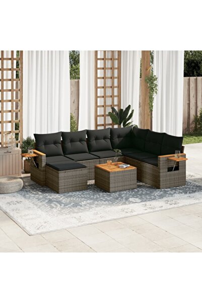 vidaxl Set canapele de gradina cu perne, 8 piese, gri, poliratan