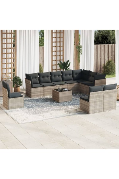 vidaxl Set canapele de gradina cu perne, 11 piese, gri, poliratan