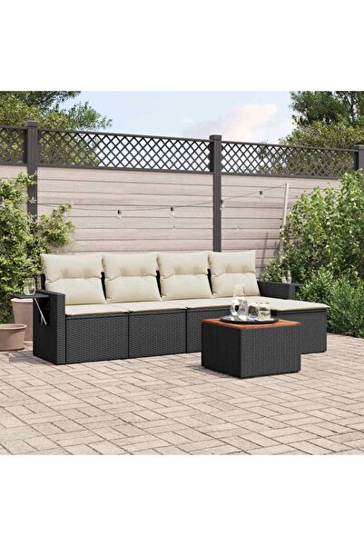 vidaxl Set mobilier de gradina cu perne, 6 piese, negru, poliratan