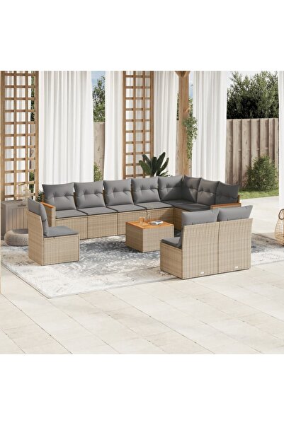 vidaxl Set canapele de gradina cu perne, 11 piese, bej, poliratan
