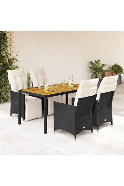 vidaxl Set mobilier de gradina cu perne, 5 piese, negru, poliratan