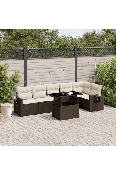 vidaxl Set canapele de gradina cu perne, 7 piese, maro, poliratan