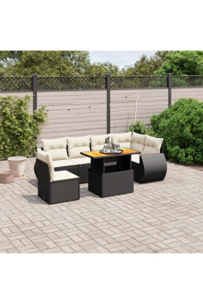 vidaxl Set canapele de gradina cu perne, 7 piese, negru, poliratan