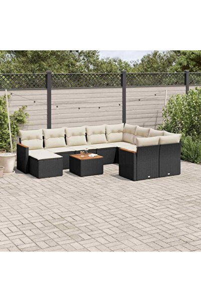vidaxl Set canapele de gradina cu perne, 11 piese, negru, poliratan