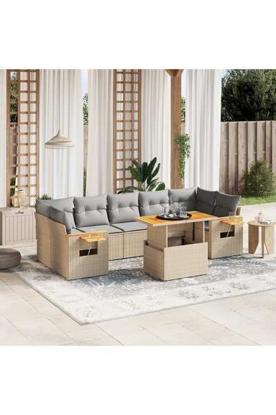 vidaxl Set canapele de gradina, 8 piese, cu perne, bej, poliratan