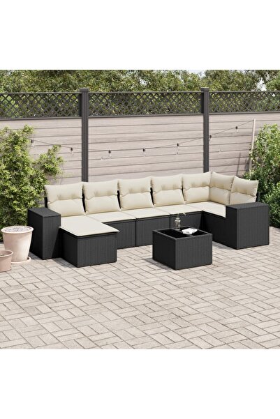 vidaxl Set mobilier de gradina cu perne, 8 piese, negru, poliratan