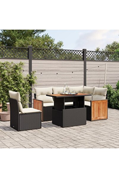 vidaxl Set mobilier de gradina cu perne, 6 piese, negru, poliratan