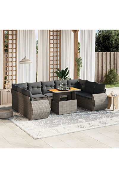 vidaxl Set mobilier de gradina cu perne, 10 piese, gri, poliratan