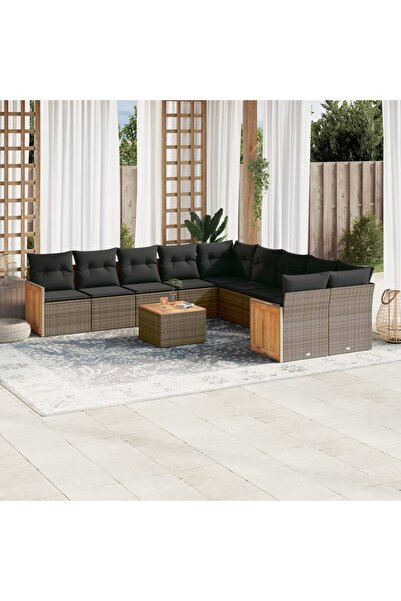 vidaxl Set canapele de gradina cu perne, 11 piese, gri, poliratan