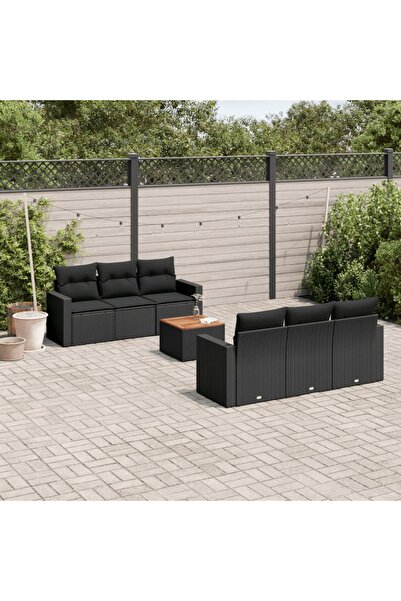 vidaxl Set canapele de gradina cu perne, 7 piese, negru, poliratan