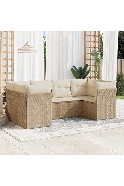 vidaxl Set canapele de gradina cu perne, 6 piese, bej, poliratan