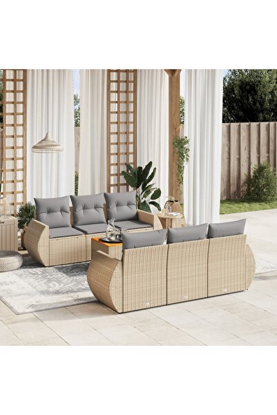 vidaxl Set canapele de gradina, 7 piese, cu perne, bej, poliratan