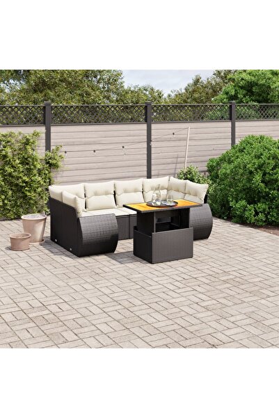 vidaxl Set canapele de gradina cu perne, 7 piese, negru, poliratan