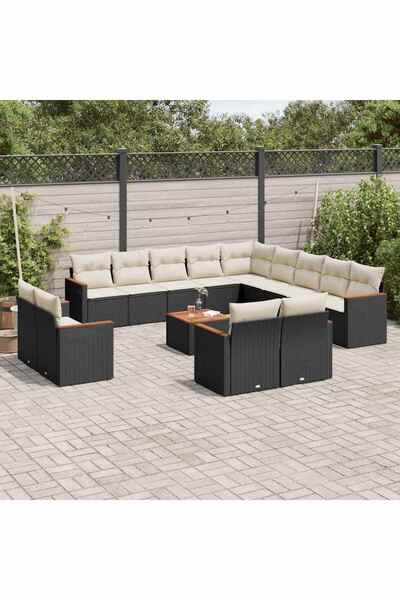 vidaxl Set mobilier de gradina cu perne, 14 piese, negru, poliratan