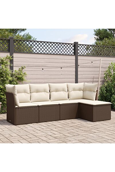 vidaxl Set canapele de gradina cu perne, 5 piese, maro, poliratan