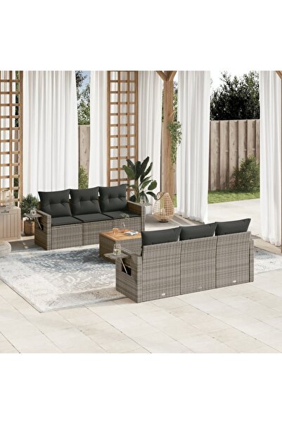 vidaxl Set canapele de gradina, 7 piese, cu perne, gri, poliratan